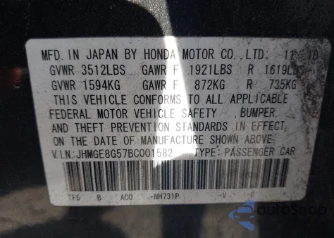 2011 Honda Fit Sport из США, поврежденный, VIN JHMGE8G57BC001582